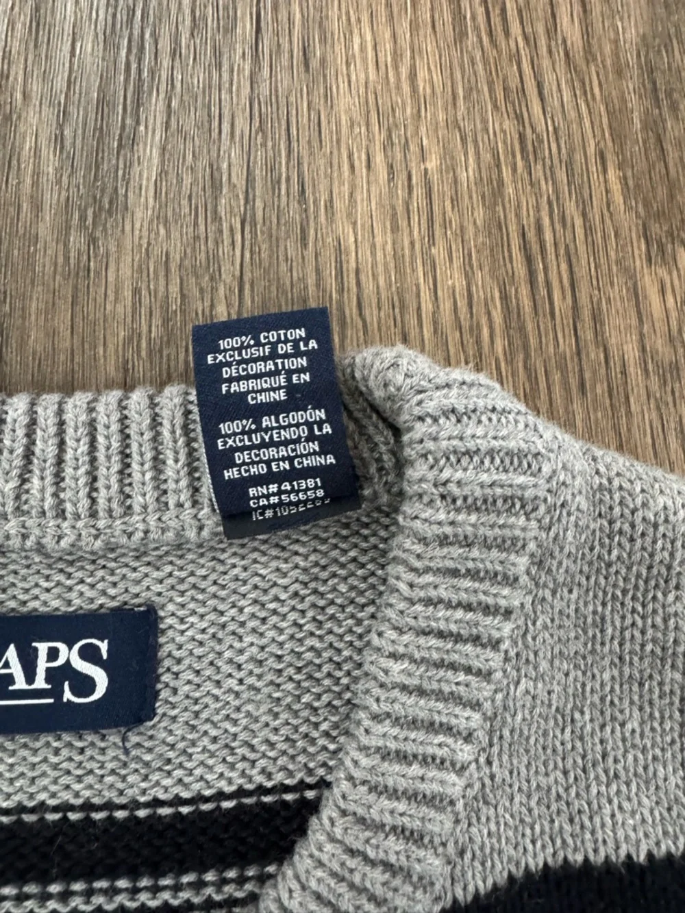 Chaps Men's Gray & Navy Striped Crewneck Sweater 100% Cotton